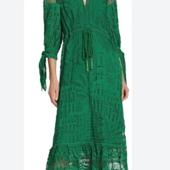 Farm Rio Morada Boa Guipure Lace Maxi Dress Green M - Picture 3 of 3